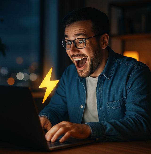 Man in front of Laptop very excited